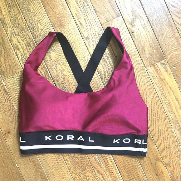 KORAL Sz S Womens Red Logo Band Sports Bra Racerback with Removable Pads EUC - Picture 2 of 7